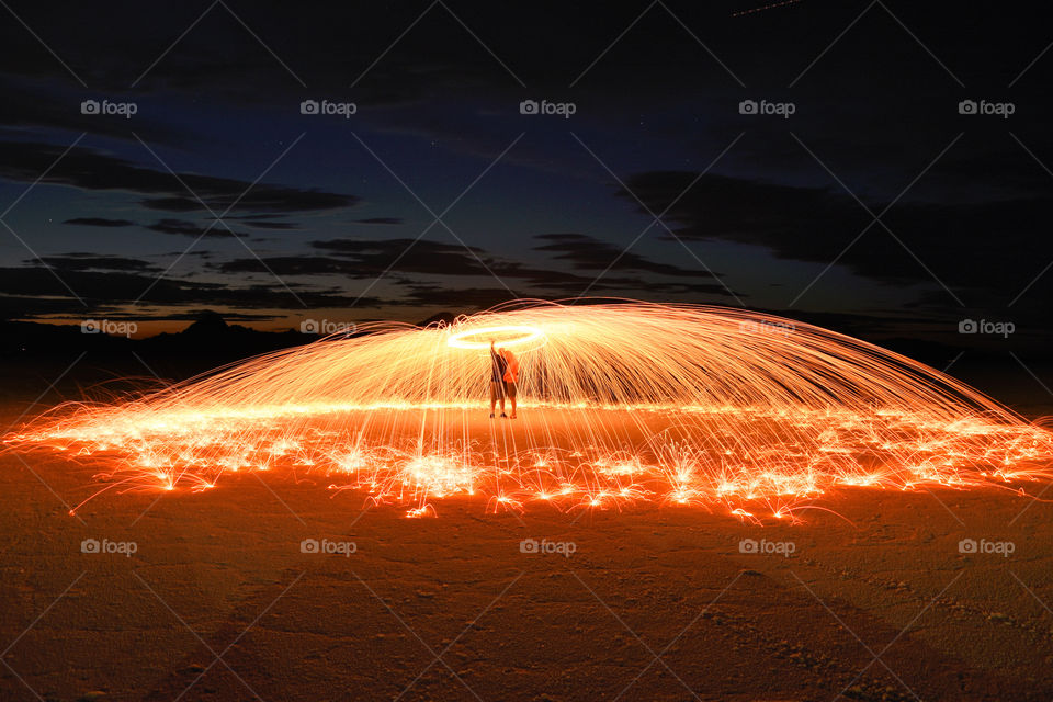 Painting eith light. Long exposure photo