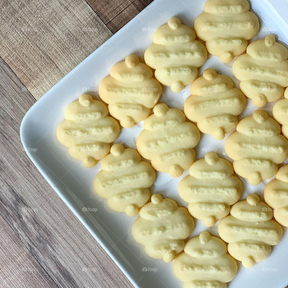Butter cookies on flatlay 