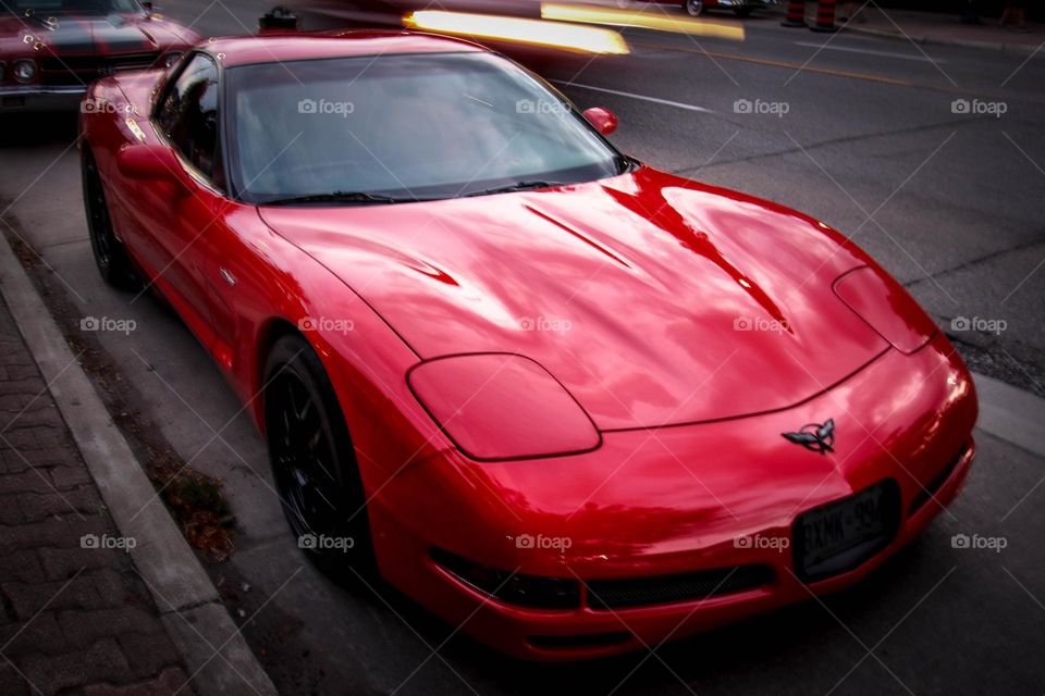 Red car on the road