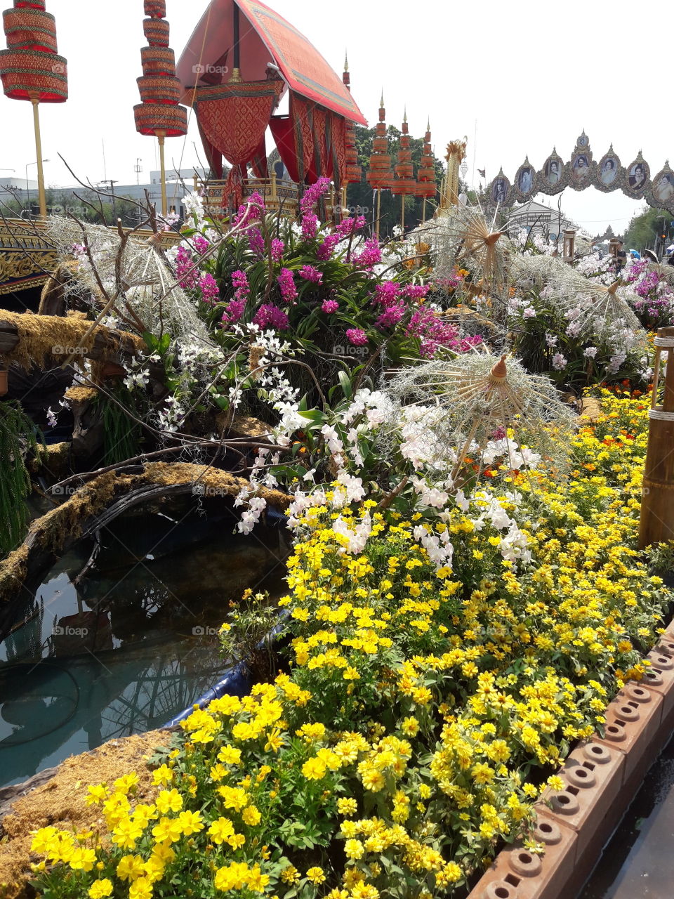 the beautiful flower decoration, thai pavillion and thai many tiered umbrella.