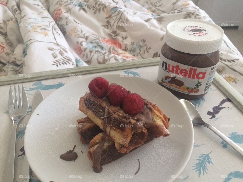 Breakfast in bed nutella brioche pancake rolls
