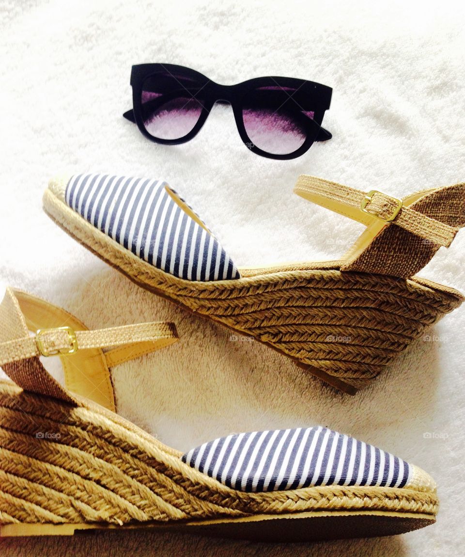 Summer shoes and sunglasses striped espadrilles 