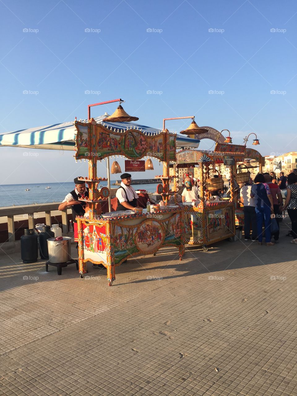 Street food on sicily in front of beach 
