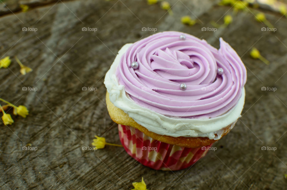 lavender and vanilla frosting cupcake
