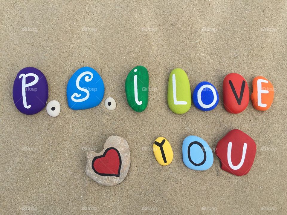 P.S. I love you, colored stones composition