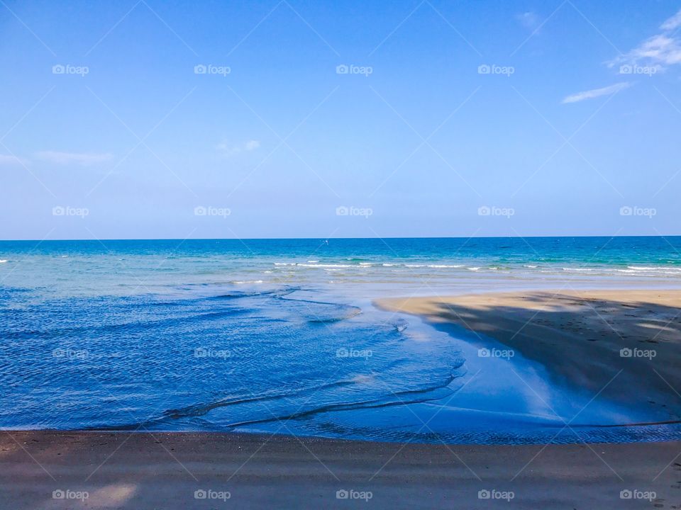 Romantic holiday vacation on tropical sandy beach seaside in southern Thailand - colorful ocean theme background