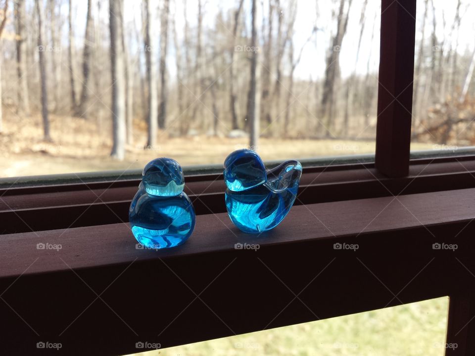 glass birds, on windowsill