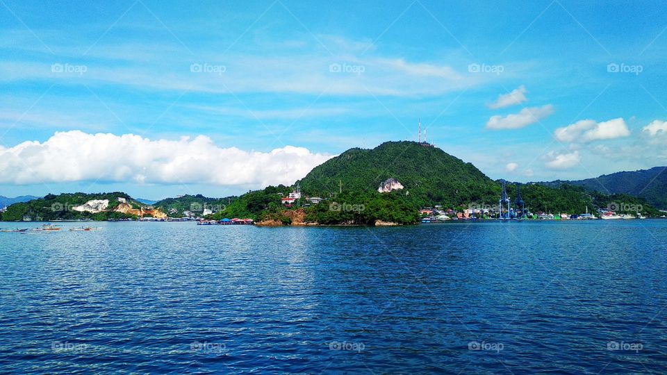 Beautiful landscape, view of Jayapura City seen from the sea, the beauty of eastern Indonesia.