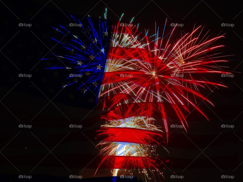 Edit of fireworks and American flag