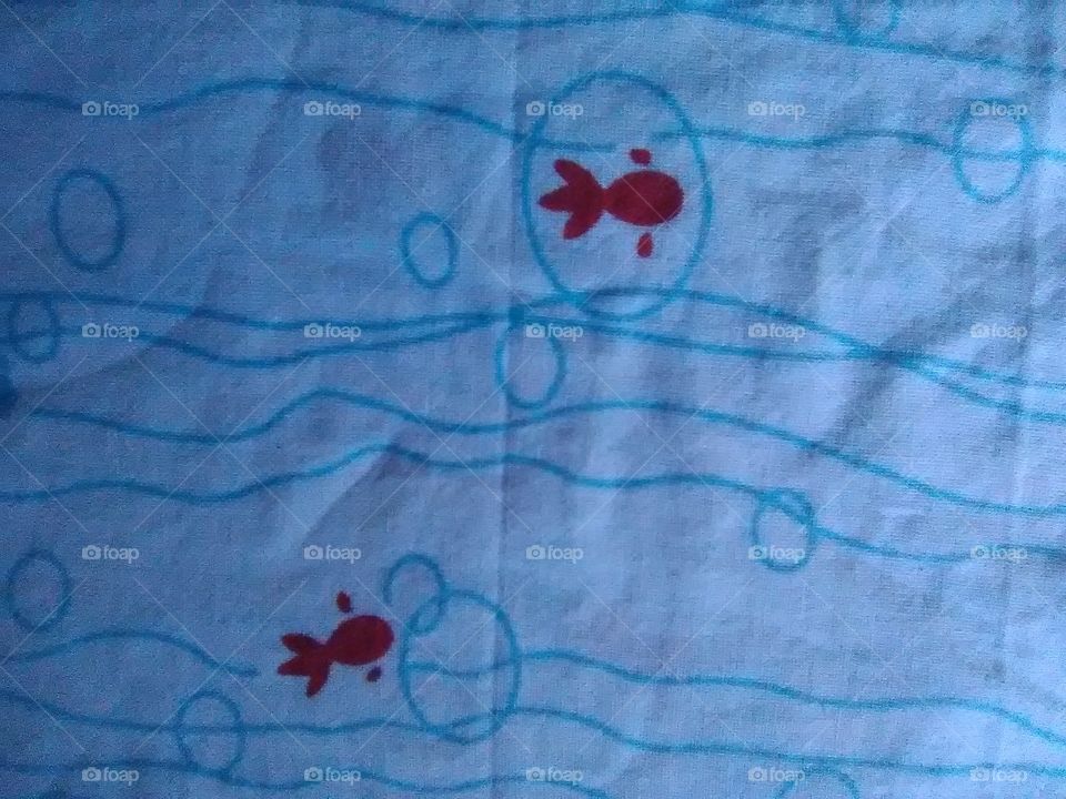 fabric fishes print blue