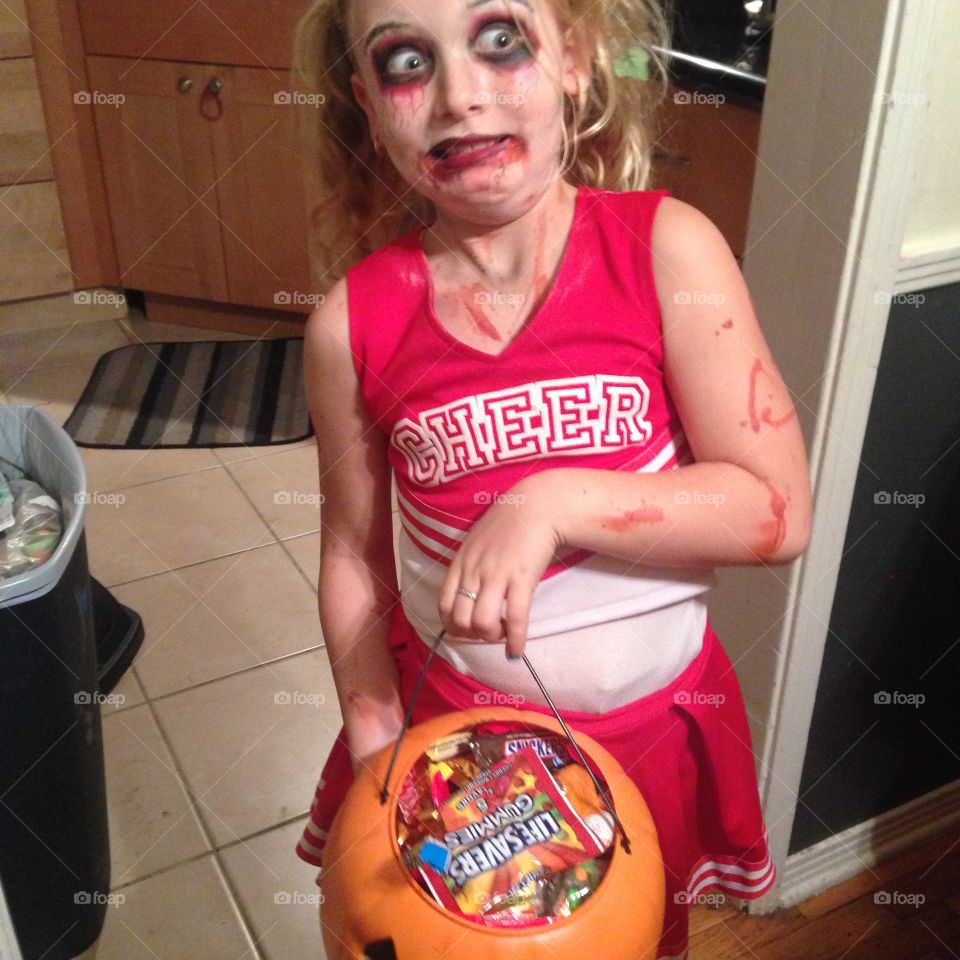 Zombie girl . Halloween fun