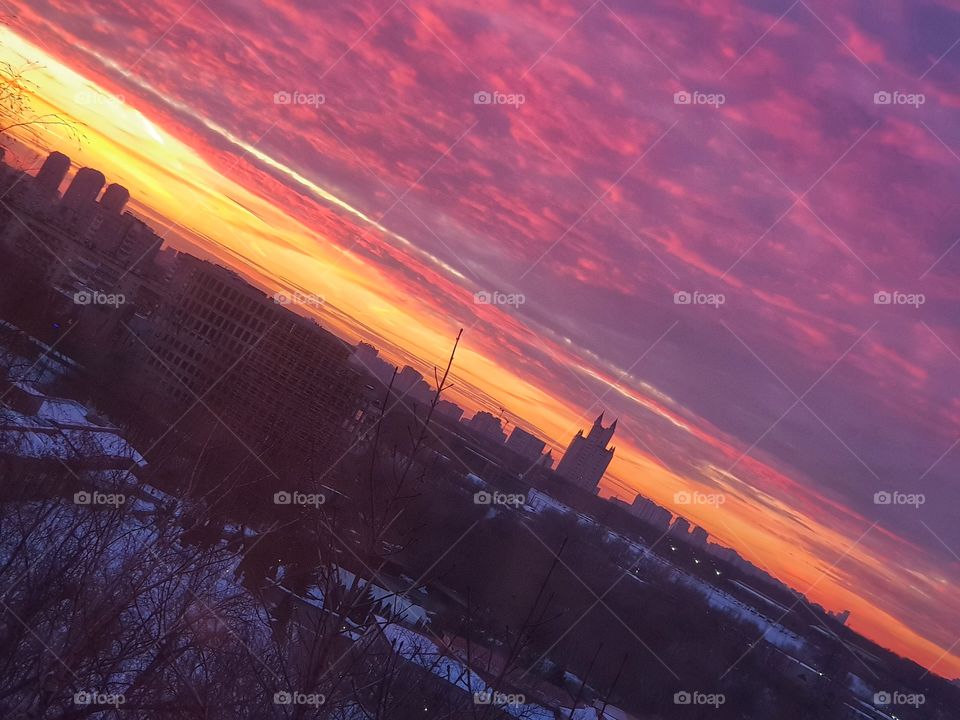 Sunset, sky, city, Moscow, street,