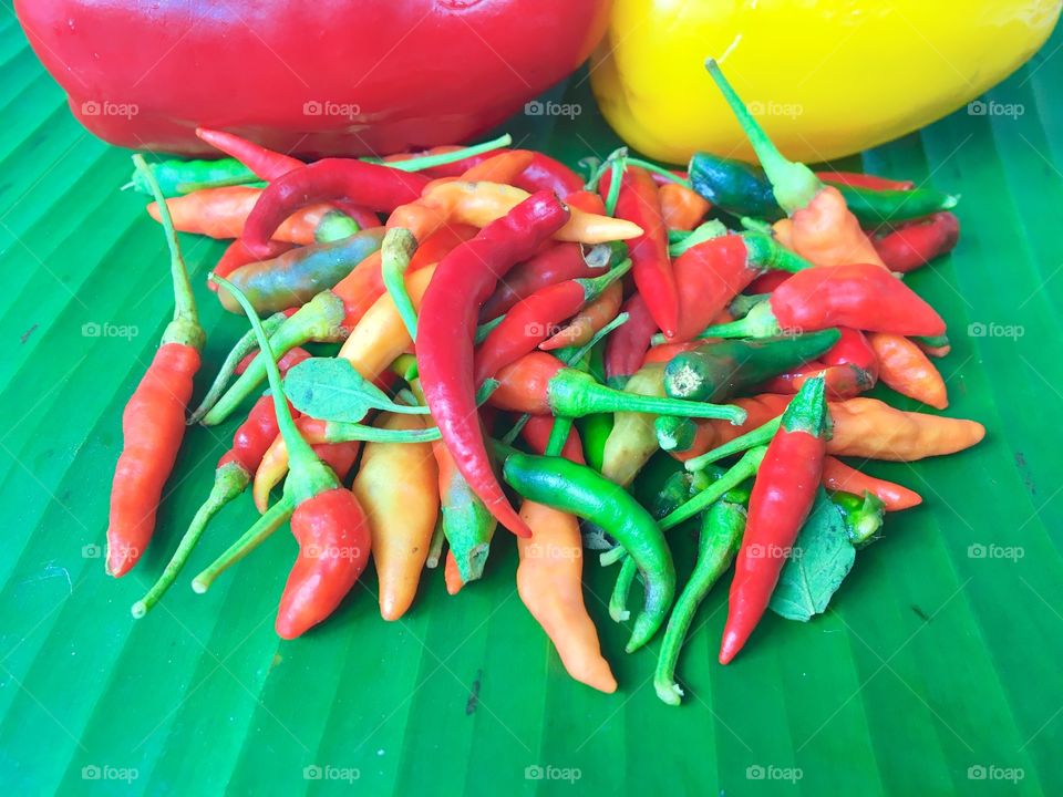 chilli red on banana leaf