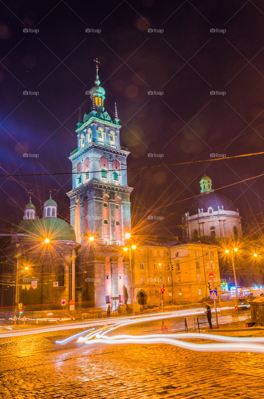 Lviv cityscape during the sunset