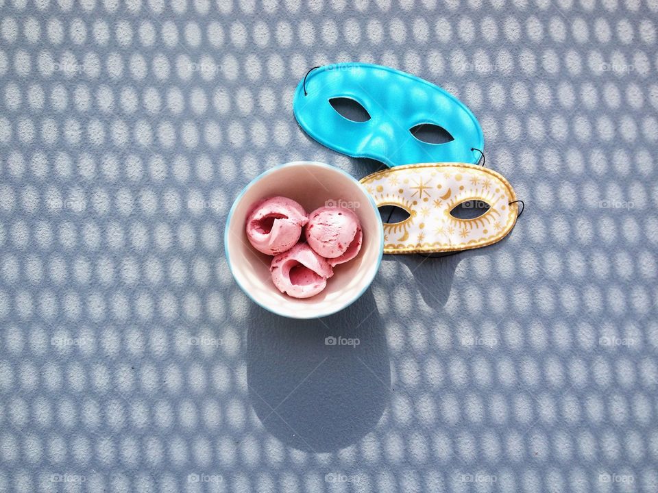 Ice cream in bowl with mask