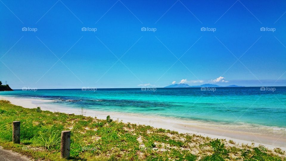 carribean sea..view of the island Montserrat from Antiqua