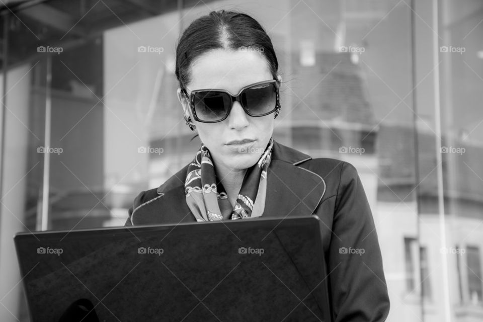 business woman in black and white