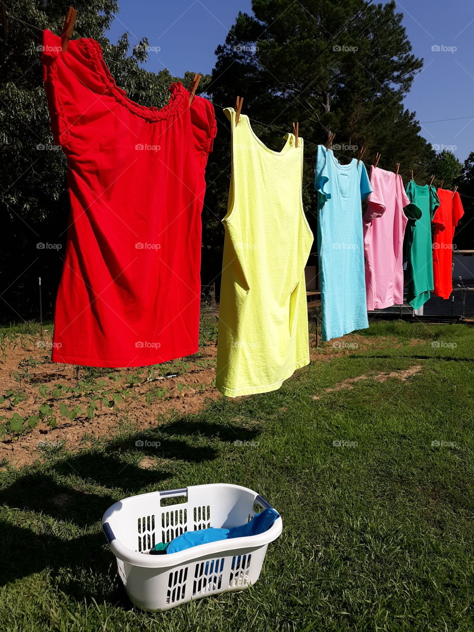 Hanging clothes on the clothesline