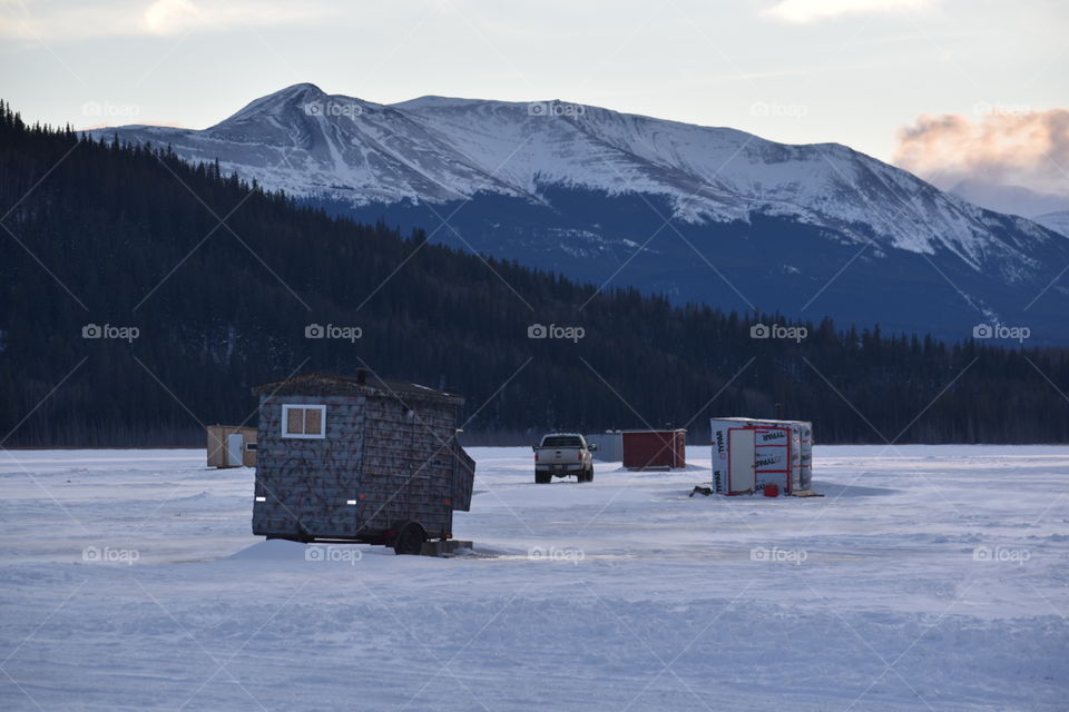 Ice Fishing shacks on the lake