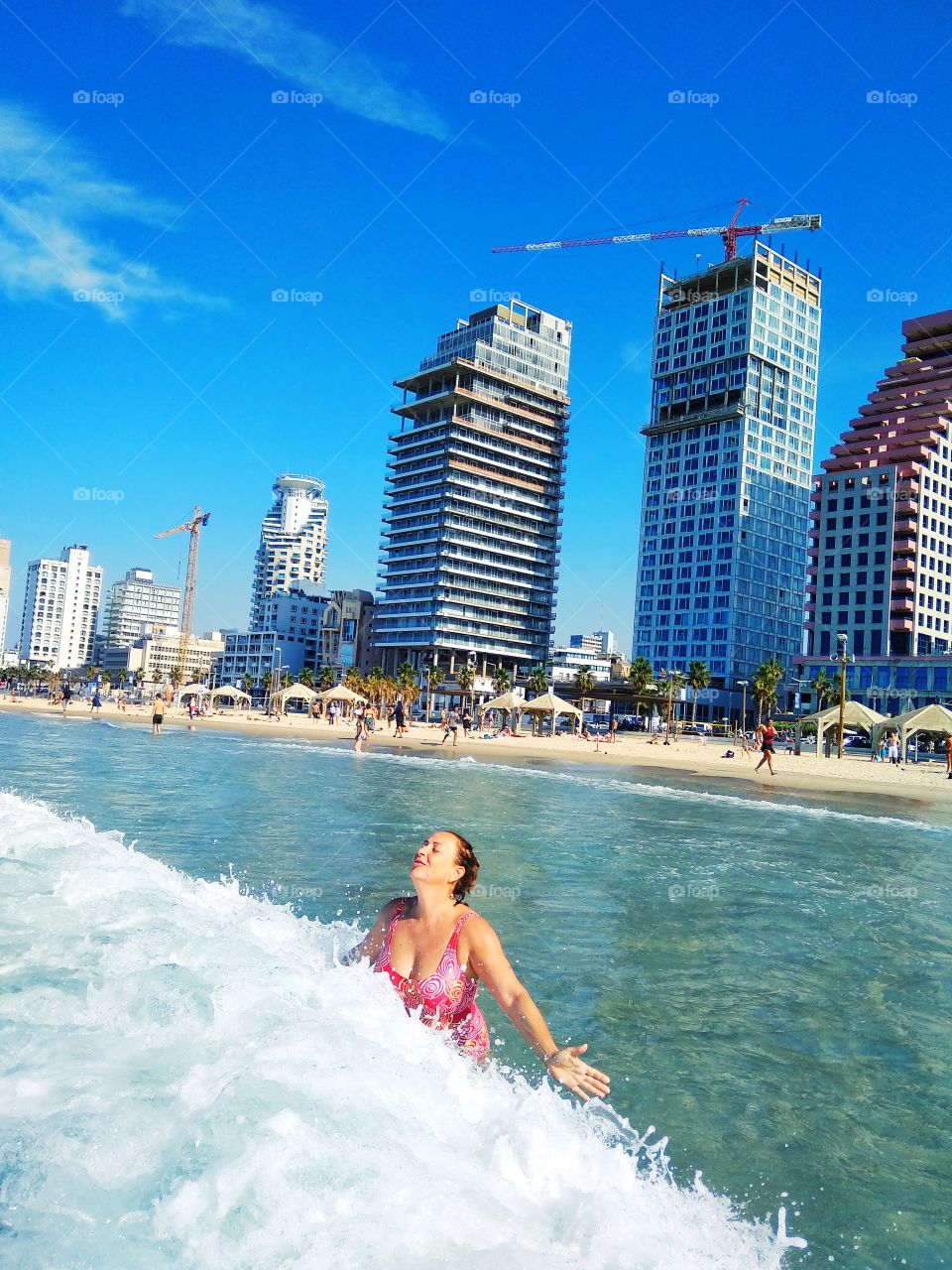 Pure hapiness and fun on beach of Tel Aviv, Israel!
