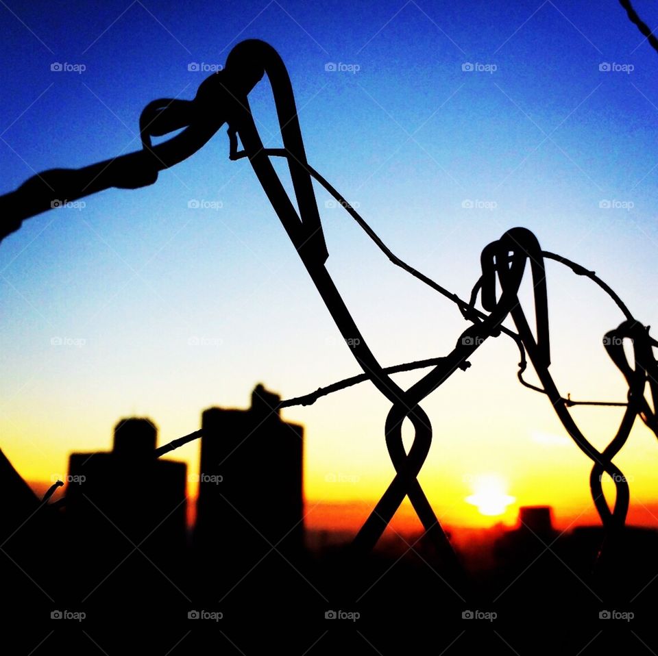 🇺🇸 The silhouette of the city of Jundiaí, interior of Brazil, seen at dawn between buildings, wires and branches! / 🇧🇷 A silhueta da cidade de Jundiaí, interior do Brasil, vista no amanhecer entre prédios, arames e galhos!