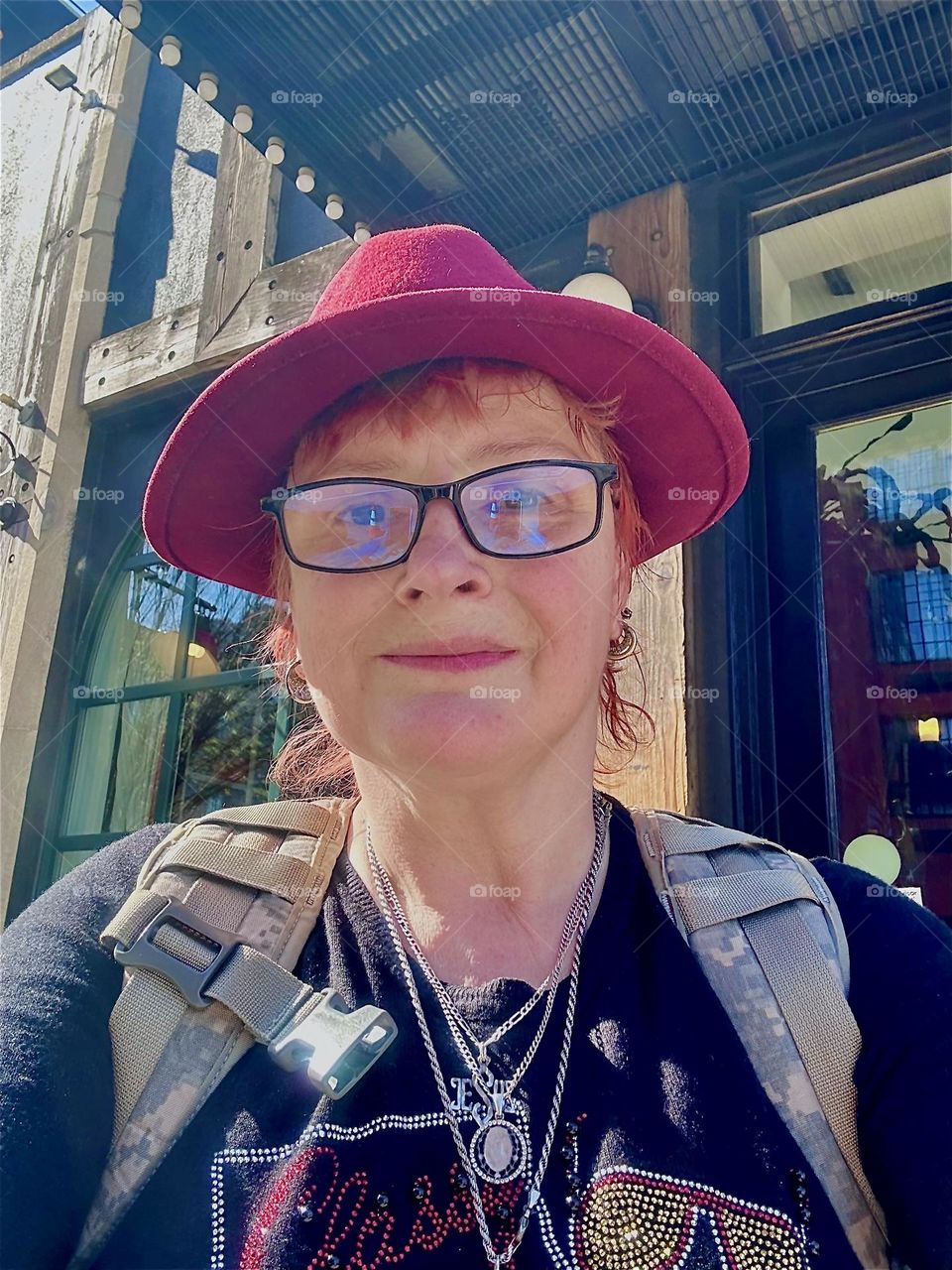 This is me, “Petra Schiller” a.k.a. “Maxine Firefox” standing in front of the “BOX HOUSE HOTEL” on “Box Street” in “Greenpoint” about to take the “B43” bus to go on my monthly excursion to “Bushwick”, Brooklyn. 2024. Hypnotic Productions