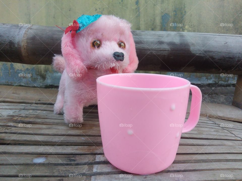 When my neighbor's daughter was drinking milk and playing with her puppy doll, I made the doll and the mug the object of my photo. thanks my neighbor's