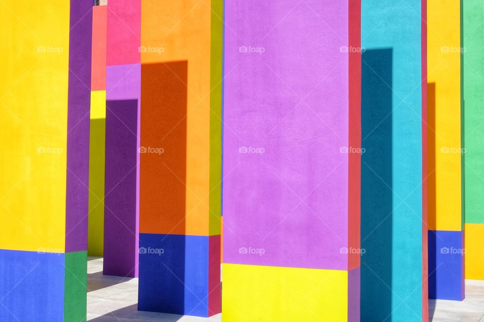 Colored pillars in the city