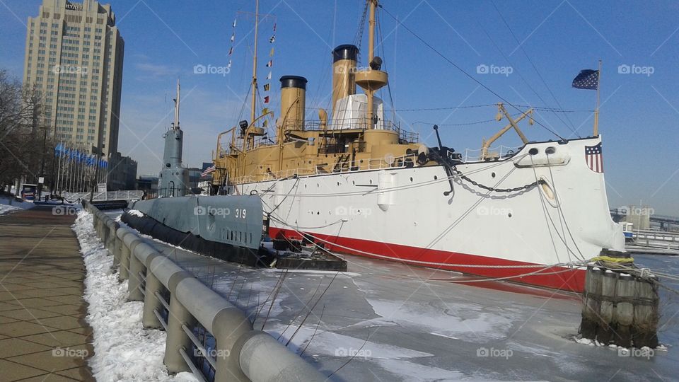 Olympic and Beracuna. war ships at Penns landing