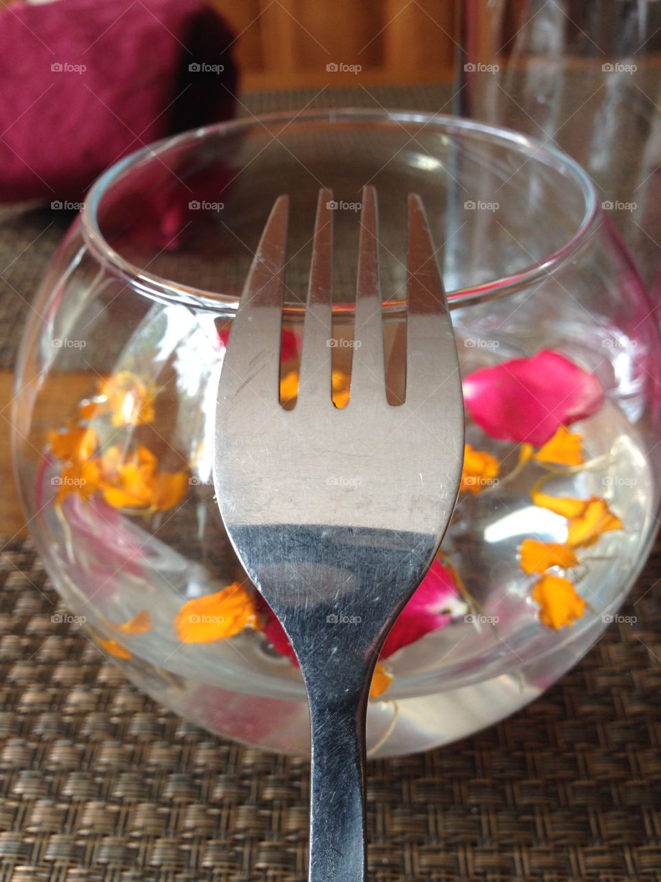 Fork and glass in a restaurant 