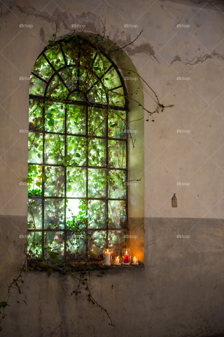 gotic, magic interior with candle lights