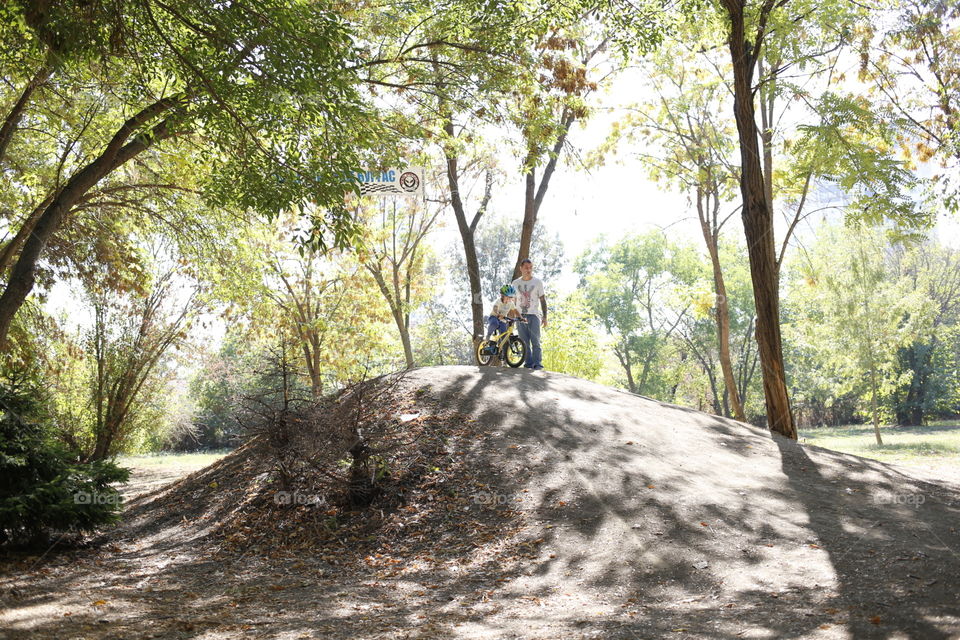 father and son bicycling