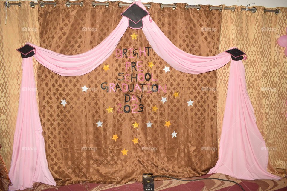 stage decoration with cloth brown and pink