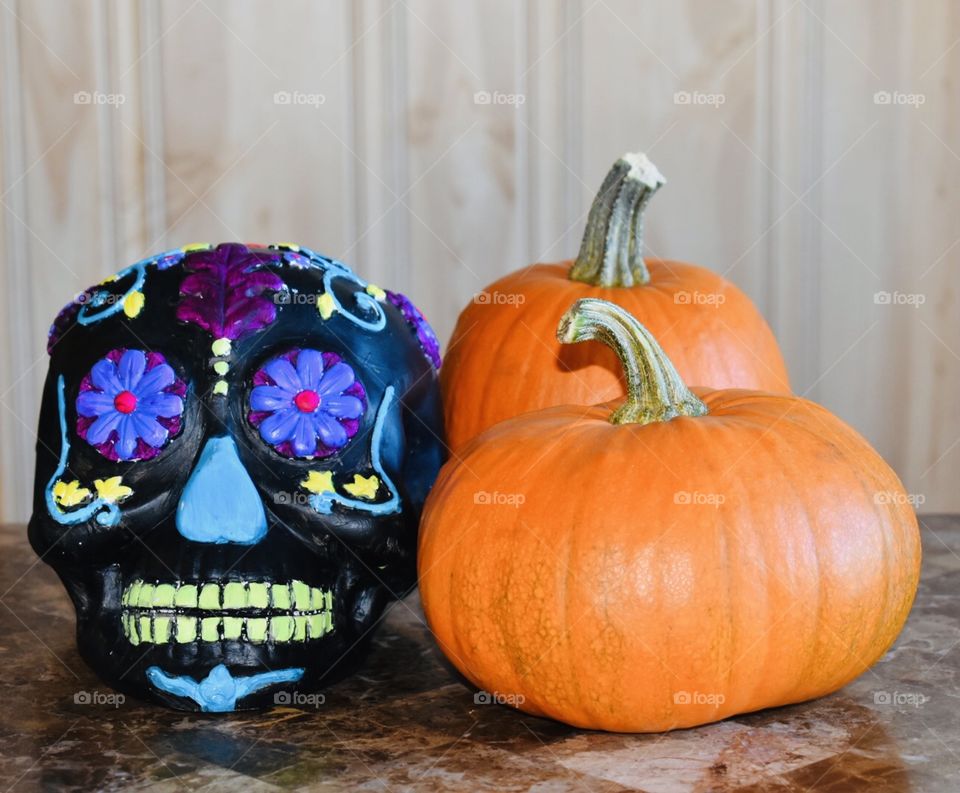 Sugar skull and sugar pumpkins