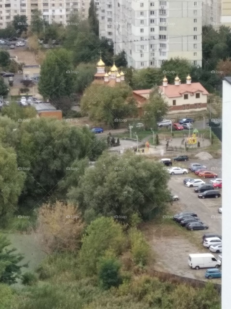 New building on Dragomanova street in Kiev; View from the window