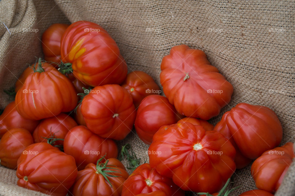 Close-up of fresh tomatoes in sack