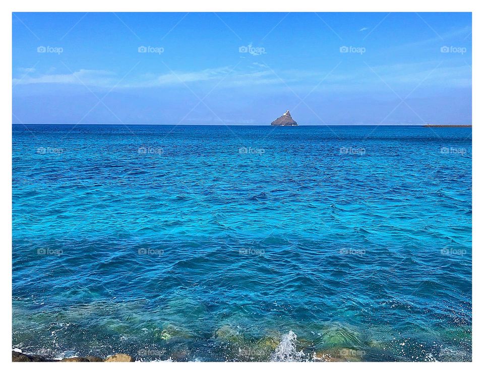 blue sea on the coast of Lajinha beach on the island of São Vicente, Cape Verde, Africa