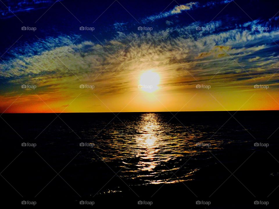 Sunset, Sun, Dawn, Ocean, Sea