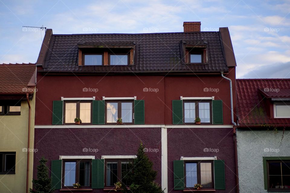 Colored European houses.  Architecture of Poland.