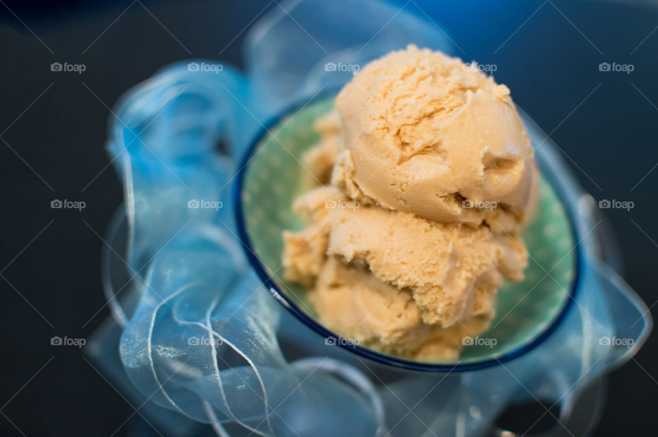 Two scoops of ice cream in bowl