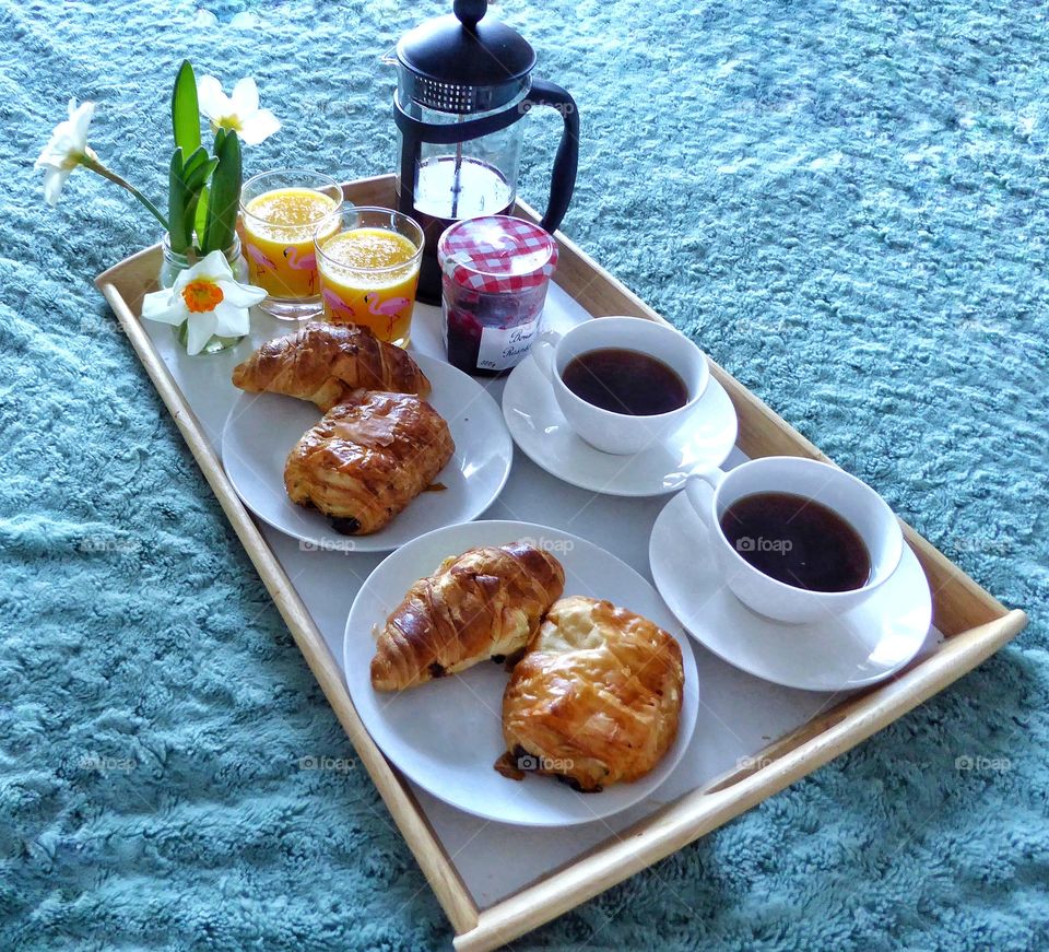 French breakfast in bed