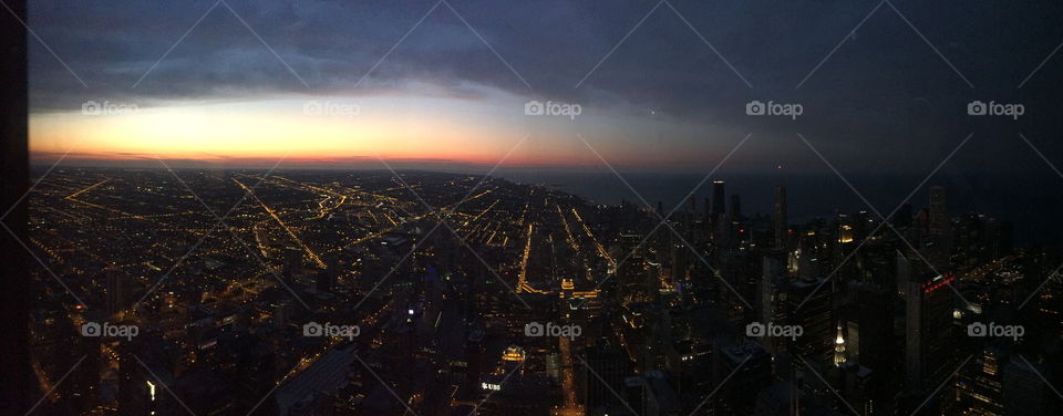 Lively City Night. This is a panoramic I took at the top of the Willis Tower in Chicago, IL. 