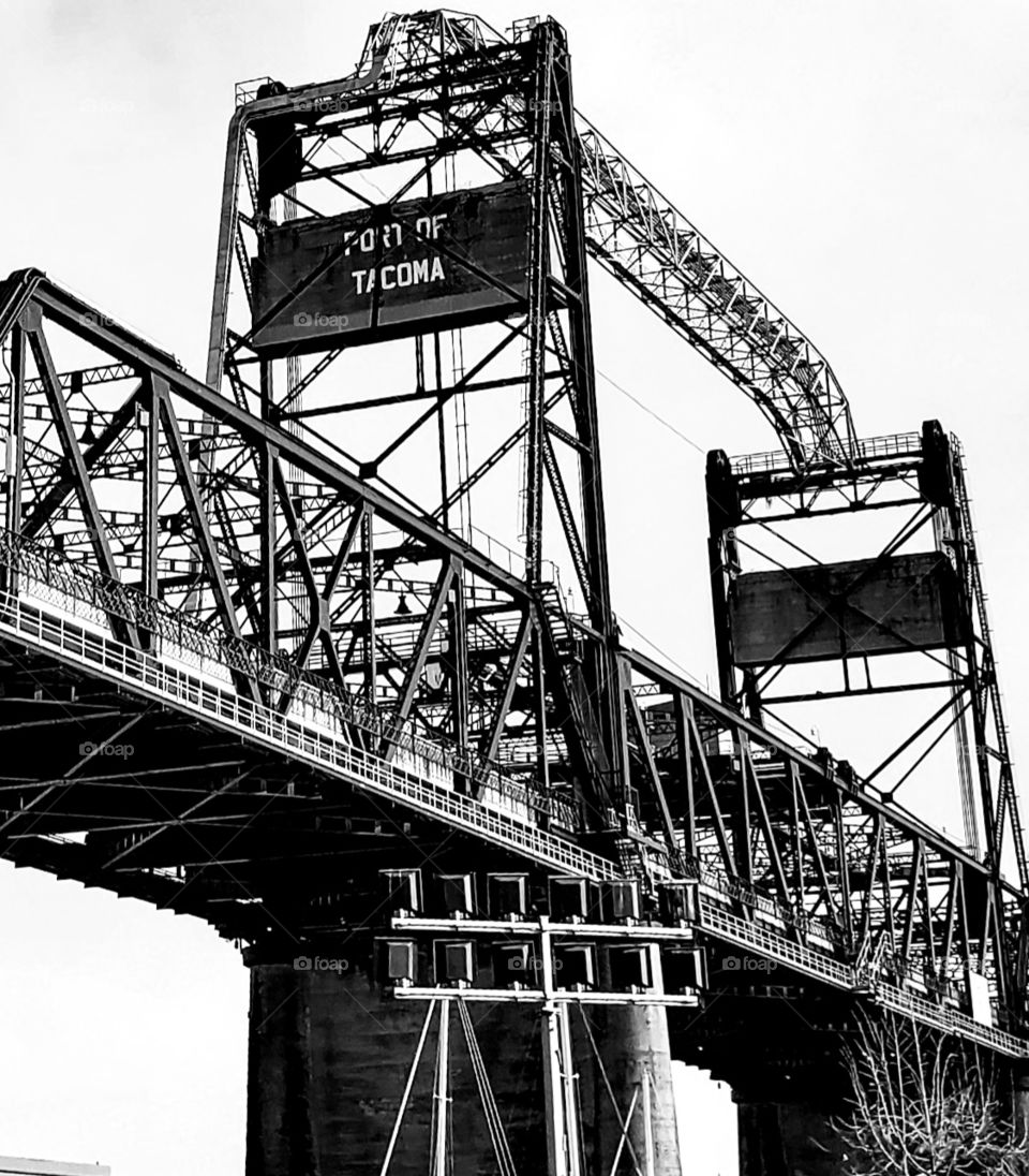 A bridge on the Port of Tacoma has seen many days and lots of weather