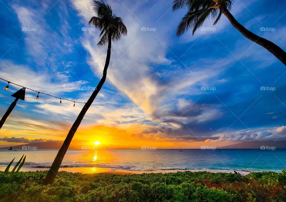 Beautiful sunset in Maui Hawaii.