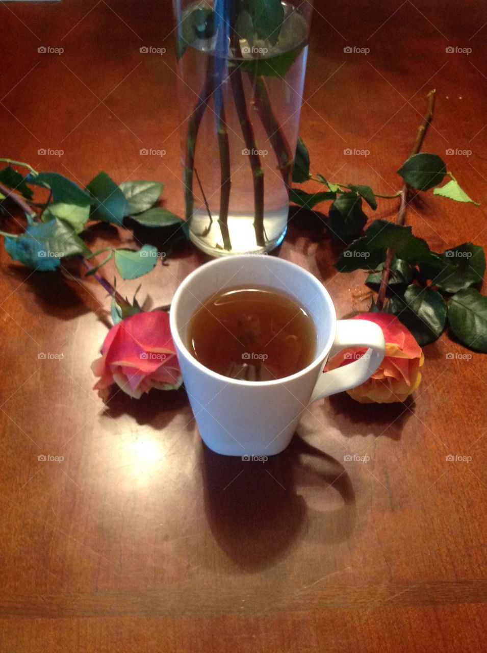 Enjoying a hot cup of tea on a rainy morning. 