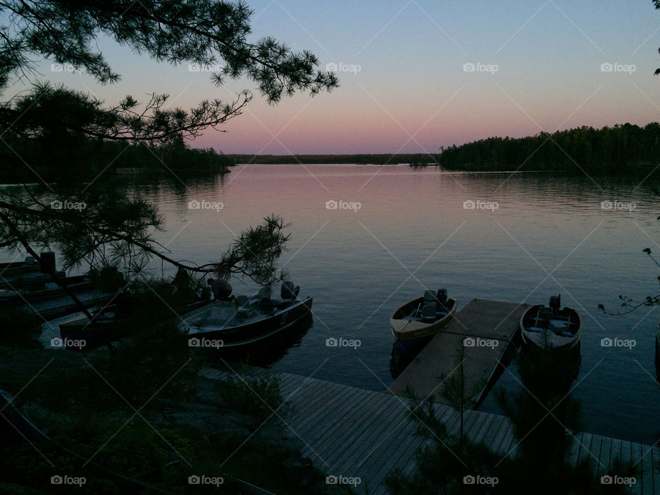 Sunset on the lake. Sunsetting on the French river, Ontario