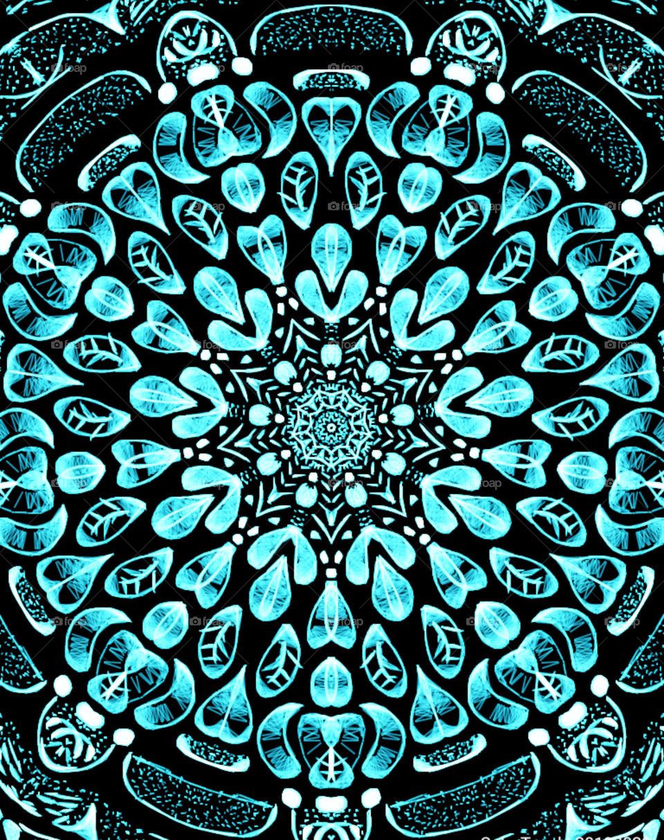 My Reflectional Glowing Sky Blue Floral Art Design Pattern. Circular type of Grid.