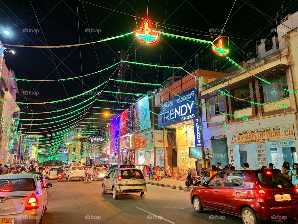 Deepavali- Festival of Lights celebration in Bengaluru, Karnataka, India 