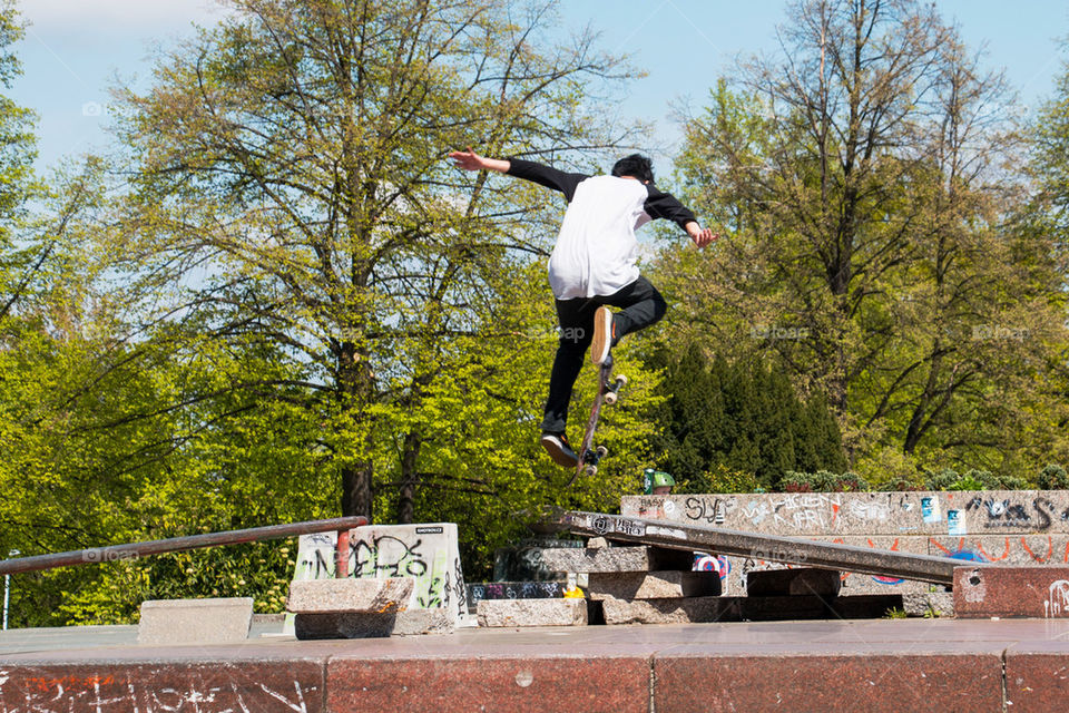 Skateboarder doing tricks