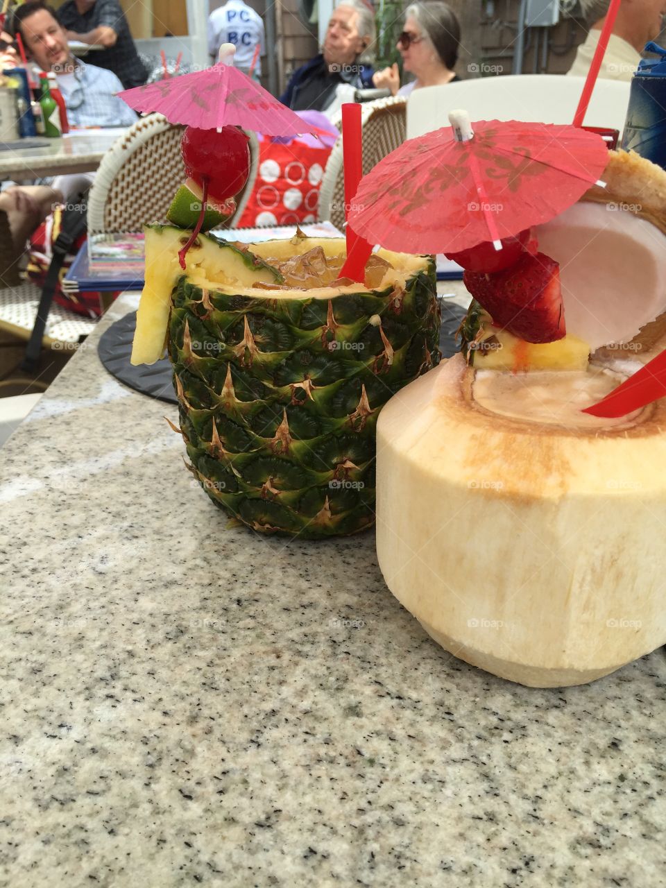 Drinks in fruits on the beach in Malibu